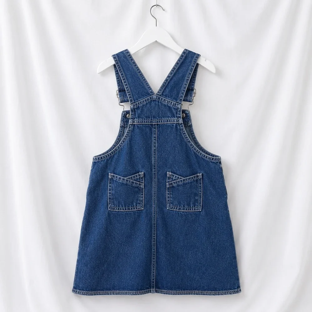 VTG Y2K Young Hearts Girls 3T Denim Jumper Dress‎ Embroidered Floral Cottagecore